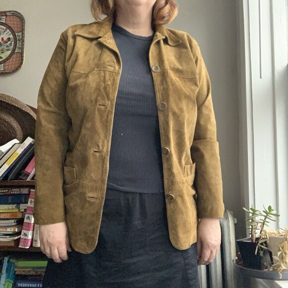 Vintage St. Johns Bay Washable Suede Jacket Blazer Womens MEDIUM Olive Green - Picture 5 of 13